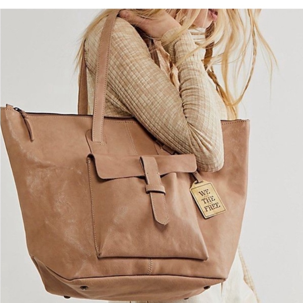 NWT Free People Conch Pink Leather Heritage Tote Bag Purse